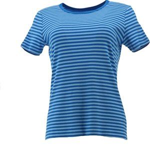 NWT LANDS' END SHORT SLEEVE 1X1 RIB CREW NECK‎ STRIP SHIRT AQUARIU STRIPE SP